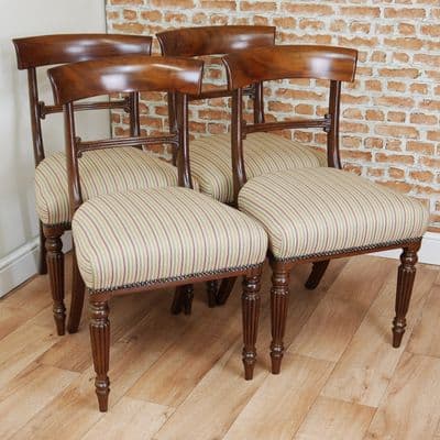 Set of 4 Antique William IV Solid Mahogany Dining Chairs Regency Carved C1835