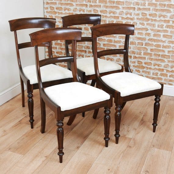 Set of 4 Antique William IV Solid Rosewood Dining Chairs Regency Carved C1835