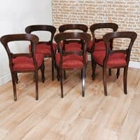 Set of 6 Antique Original Victorian Mahogany Crown / Balloon Back Dining Chairs
