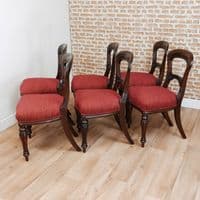 Set of 6 Antique Original Victorian Mahogany Crown / Balloon Back Dining Chairs