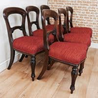Set of 6 Antique Original Victorian Mahogany Crown / Balloon Back Dining Chairs