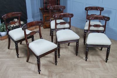 Set of 6 Antique Original William IV Mahogany Dining Chairs Regency Carved C1835