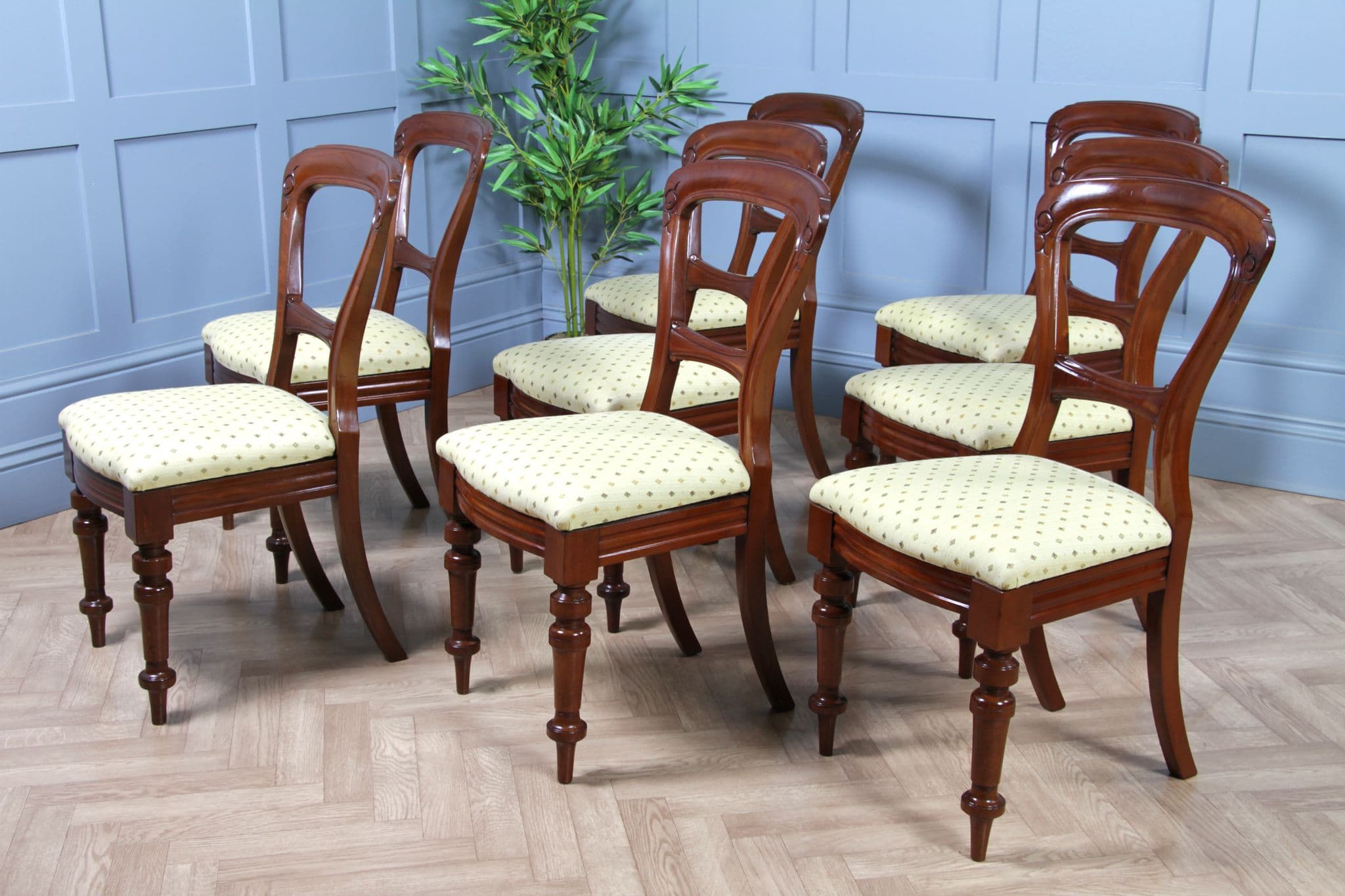 Set of 8 Antique Original Victorian Mahogany Dining Chairs Carved