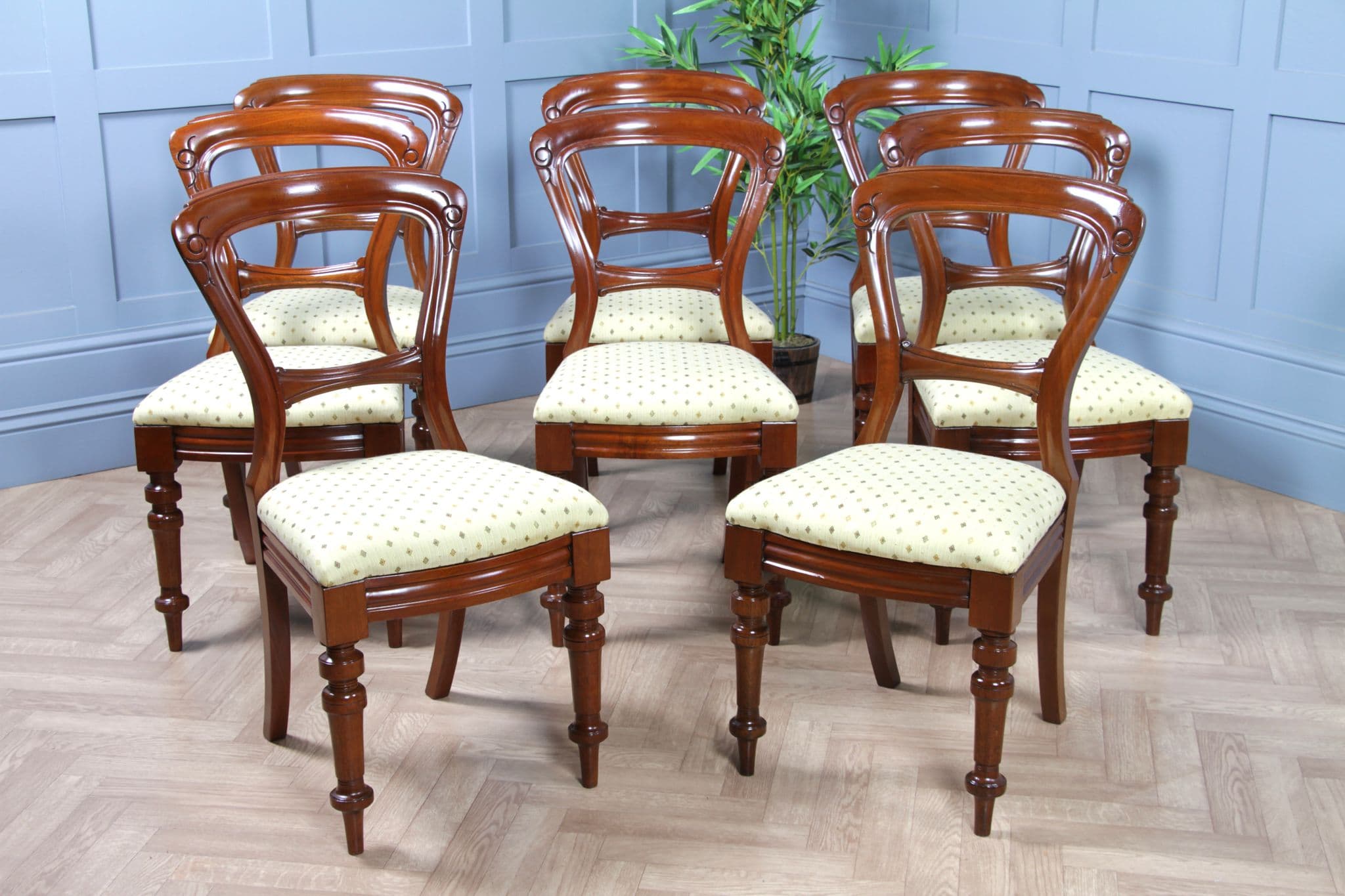 Set of 8 Antique Original Victorian Mahogany Dining Chairs Carved