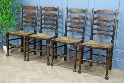 Titchmarsh & Goodwin Set of 4 Ladder Back Solid Oak Rush Seated Dining Chairs