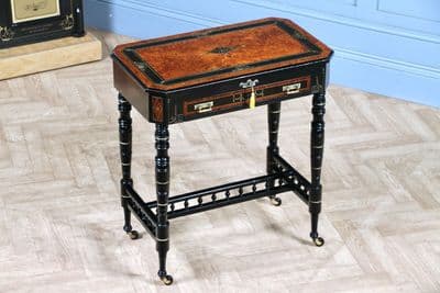 Victorian Aesthetic Movement Burr Thuya & Ebony Gilt Ladies Writing Side Table Secretaire Desk