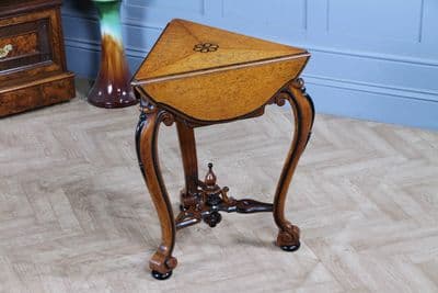Victorian Aesthetic Movement Oak & Ebony Trifold Triangular Drop Leaf Handkerchief Table C1880