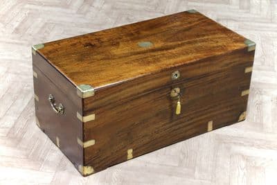 Victorian Military Camphor Wood Campaign Chest Travel Trunk Blanket Box With Key