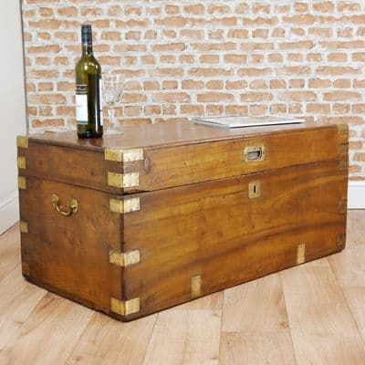 Victorian Military Camphor Wood Campaign Chest Travel Trunk Blanket Box With Key