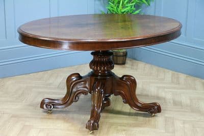 Victorian Solid Mahogany Oval Tilt Top Carved Breakfast Dining Table Antique