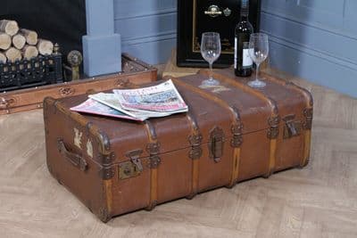 Vintage 1920's Canvas/Wood Suitcase Steamer Trunk Chest Blanket Box Coffee Table