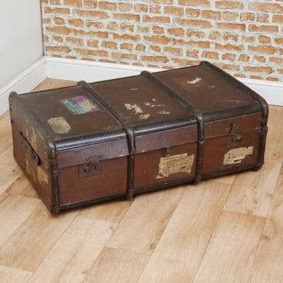 Vintage 1920's Millitary Suitcase Steamer Trunk Chest Blanket Box Coffee Table