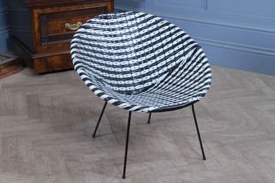 Vintage 1960s Black & White Woven Sputnik Bucket Chair Mid-Century Retro Lounge