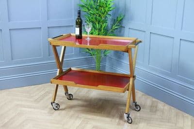 Vintage 50's Oak X Frame Tea Trolley Gin Bar Kitchen Table Suspension Castors