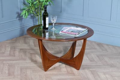 Vintage 70's Mid Century G Plan Astro Round Teak Glass Top Coffee Table Restored