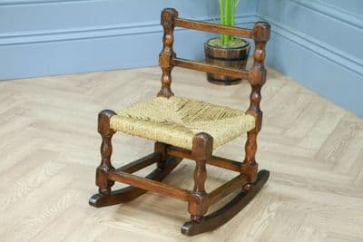 Vintage Childs Rush Rope Seated Rocking Chair 1950's Waxed Antique Original