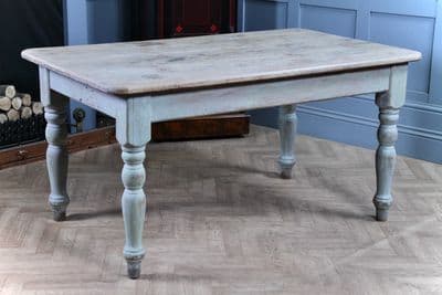 Vintage English Made | Sage Painted Pine Kitchen Dining Table Country Farmhouse