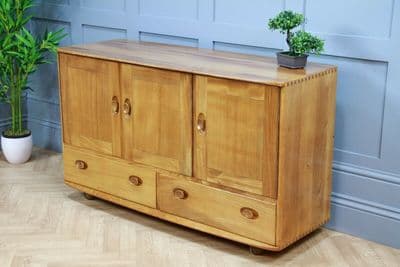 Vintage Ercol Windsor 429 Solid Elm Low Sideboard Fully Restored Natural Colour