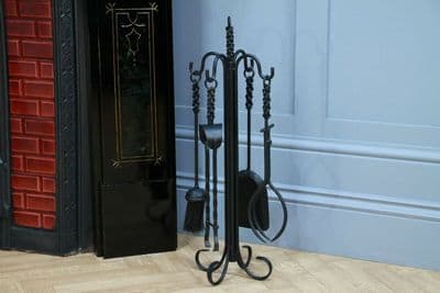 Vintage Fireside Companion Set, Chain handles Shovel, Brush, Poker & 2 Tonges