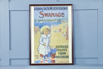 Vintage Framed London & South Western Railway SWANAGE Poster Re-Print Waterloo