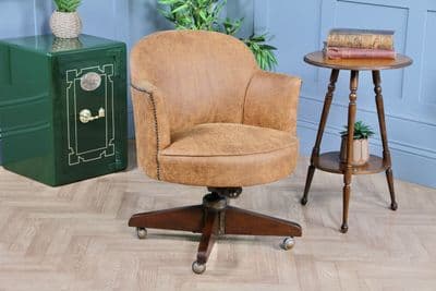 Vintage Industrial Restored Adjustable Height Round Tan Tub Office Swivel Chair