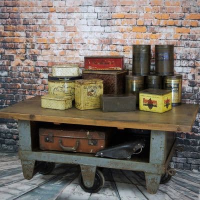 Vintage Industrial Trolley Coffee Table Upcycled Cart Reclaimed Waxed Rustic