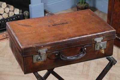 Vintage Leather Fitted Gentleman’s Suitcase C.ANTROBUS Attributed to Finnegans Victorian C1880