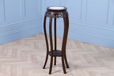 Vintage Marble & Solid Hardwood Caved Torchère Jardiniere Plant Stand Lamp Table