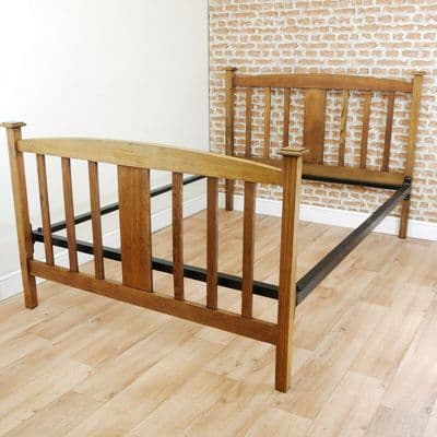 Vintage Original Solid Oak VONO Bedstead Double Bed Frame Stripped & Re Polished