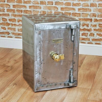 Vintage Polished 'W.E.BRAIN & Co BIRMINGHAM' Bent Steel Safe With Keys Antique
