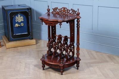 Vintage Reproduction Antique Mahogany Fretwork Canterbury Side Table With Drawer