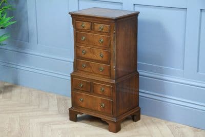 Vintage Reprodux Bevan Funnel Small 8 Drawer Flame Grain Mahogany Chest On Chest