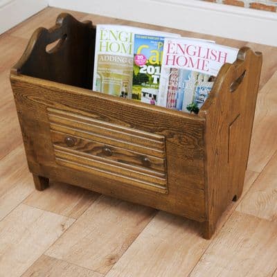 Vintage Solid Elm Wood Large Magazine / Newspaper Rack Log Box / Kindling 1950s