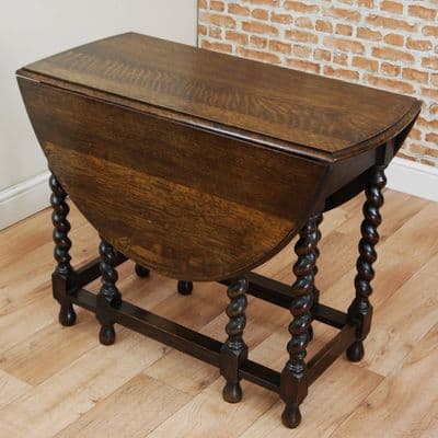 Vintage Solid Oak Barley Twist Drop Leaf Gate Leg Table Extending Original Waxed