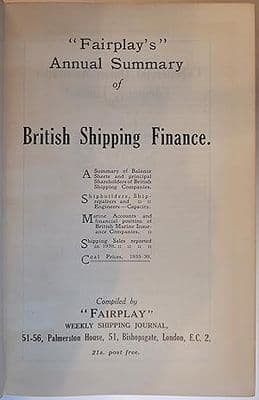 Fairplay's Annual Summary of British Shipping Finance 1939