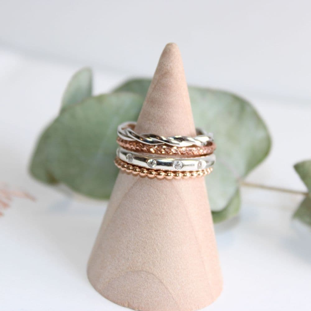 Recycled Silver and rose gold stacking rings