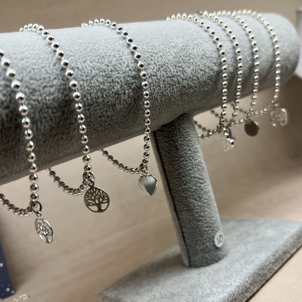 Silver ball bracelet with heart clearance