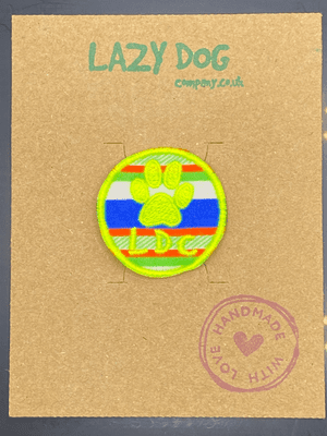 Embroidered Iron on Yellow LDC Paw Print Badge for Dogs by Lazy Dog Company