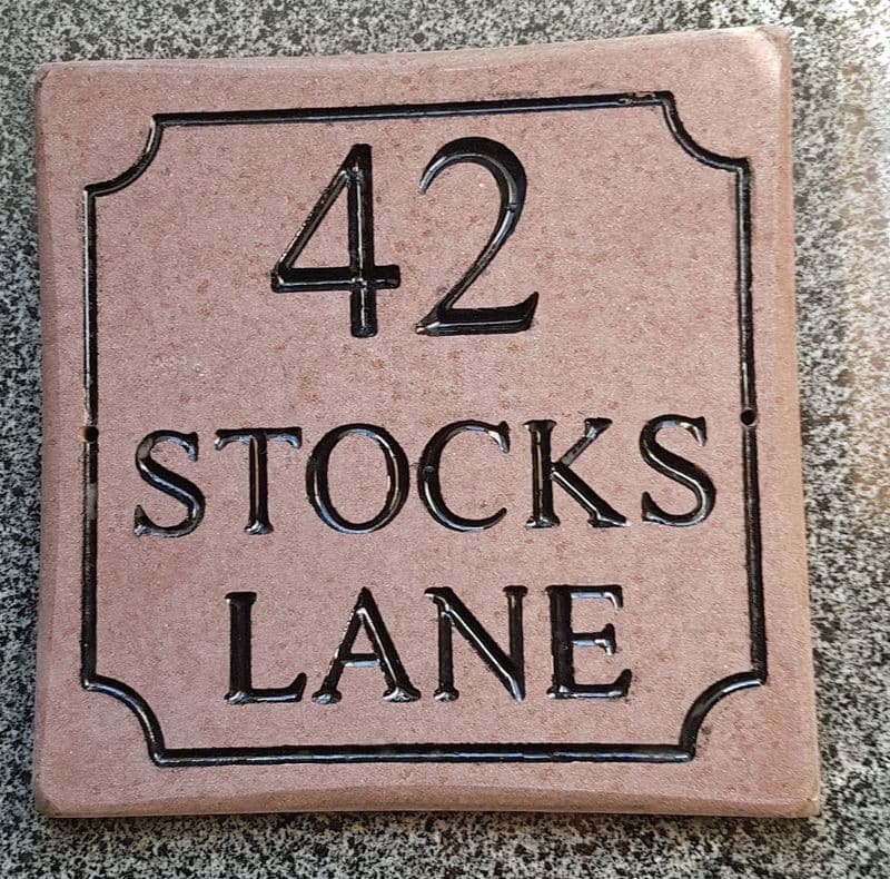 Honed Red Sandstone House Sign 200mm x 200mm