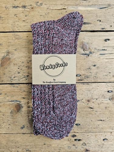 Claret/Black/White Marl (Recycled Yarns) - Medium Wool Socks