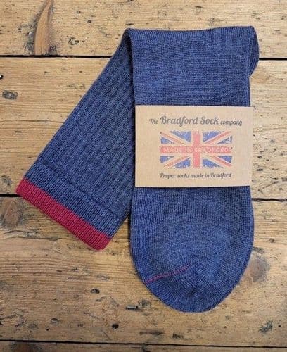 Crew Top Denim and Claret Socks.