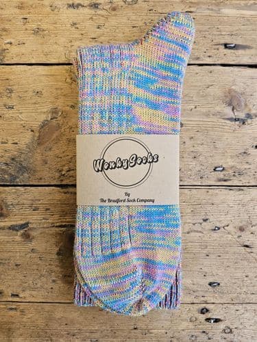 Pink, Yellow, Turquoise -  Marl Large Wool Socks (Loose Top)
