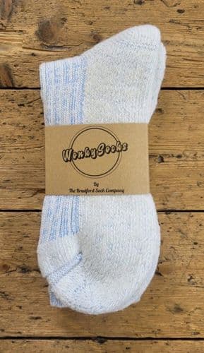 White & Blue Terry Foot Medium Wool Socks