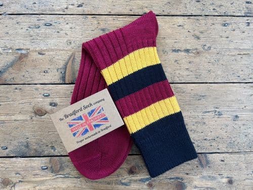 Wool Socks - Claret & Amber Stripe - Machine Washable