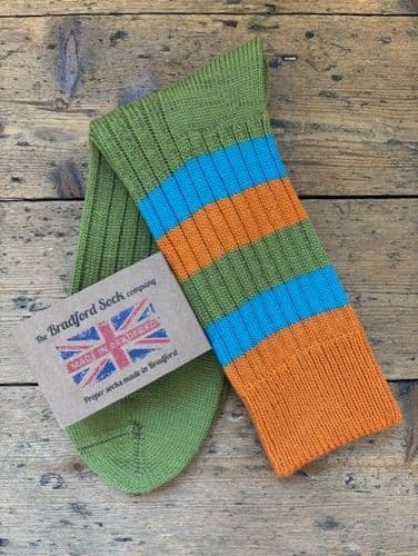 Wool Socks - Green Stripe - Machine Washable