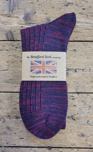 Wool Socks - Navy & Claret Marl - Machine Washable