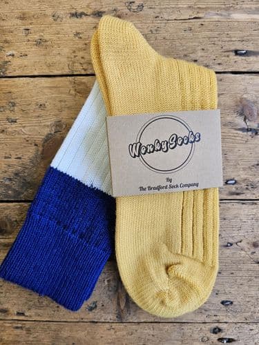 Yellow/Royal/White Block - Marl Medium Wool Socks