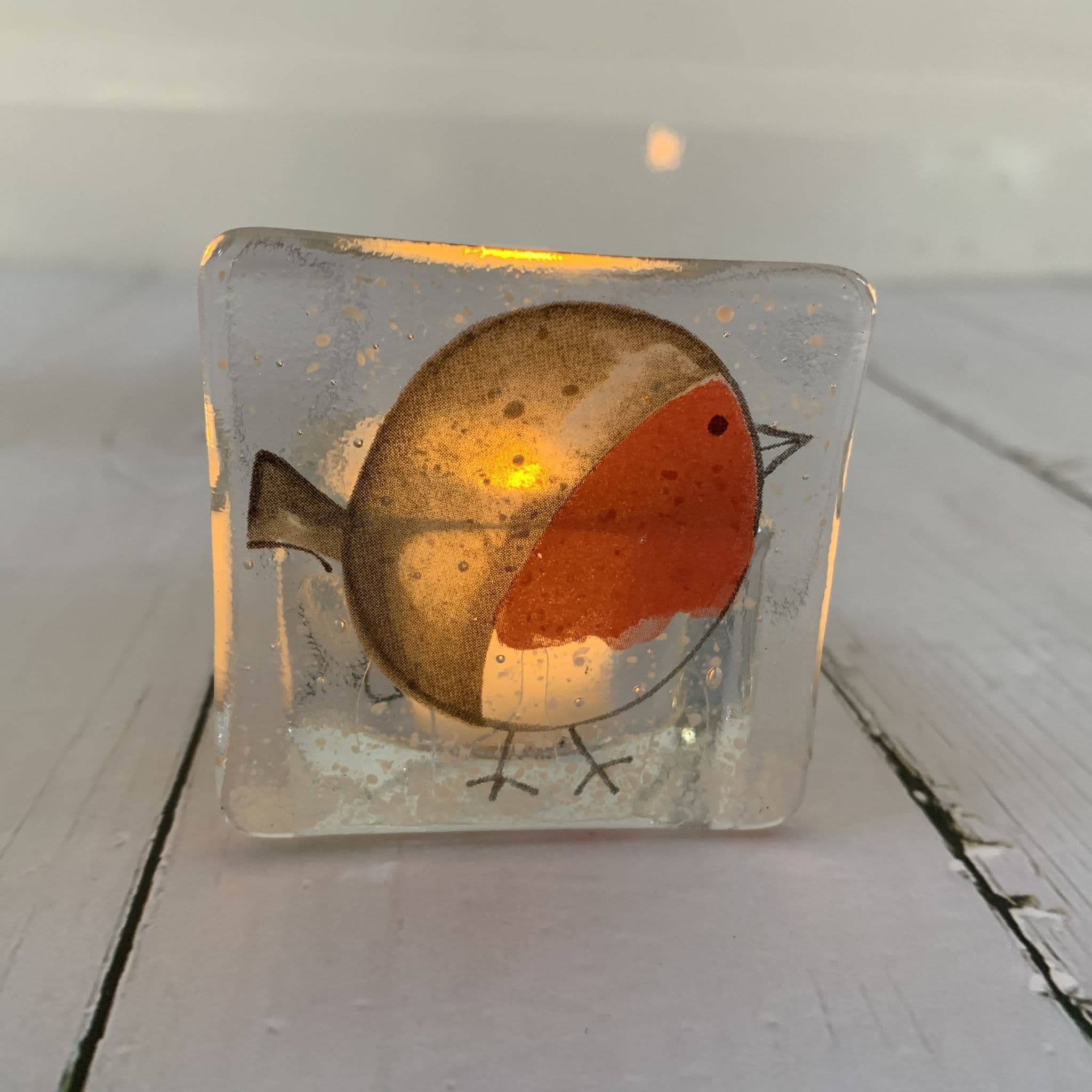 Robin tea light holder & candle set