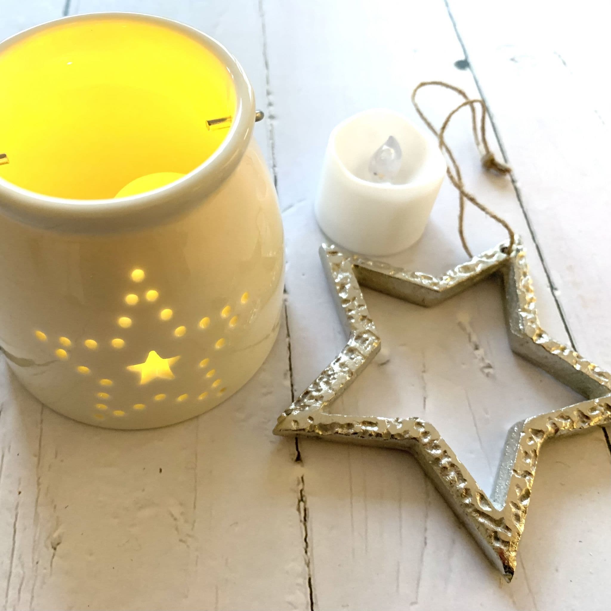 Star Tea light holder and metal heart