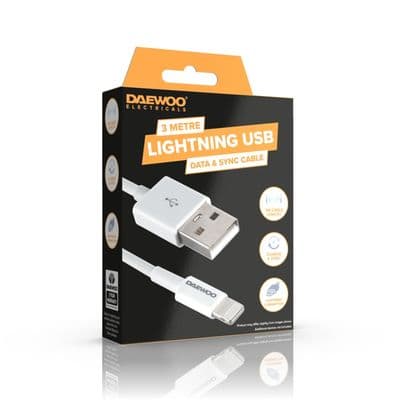 Daewoo 3m USB-A To 8 Pin Lightning Cable - 2a